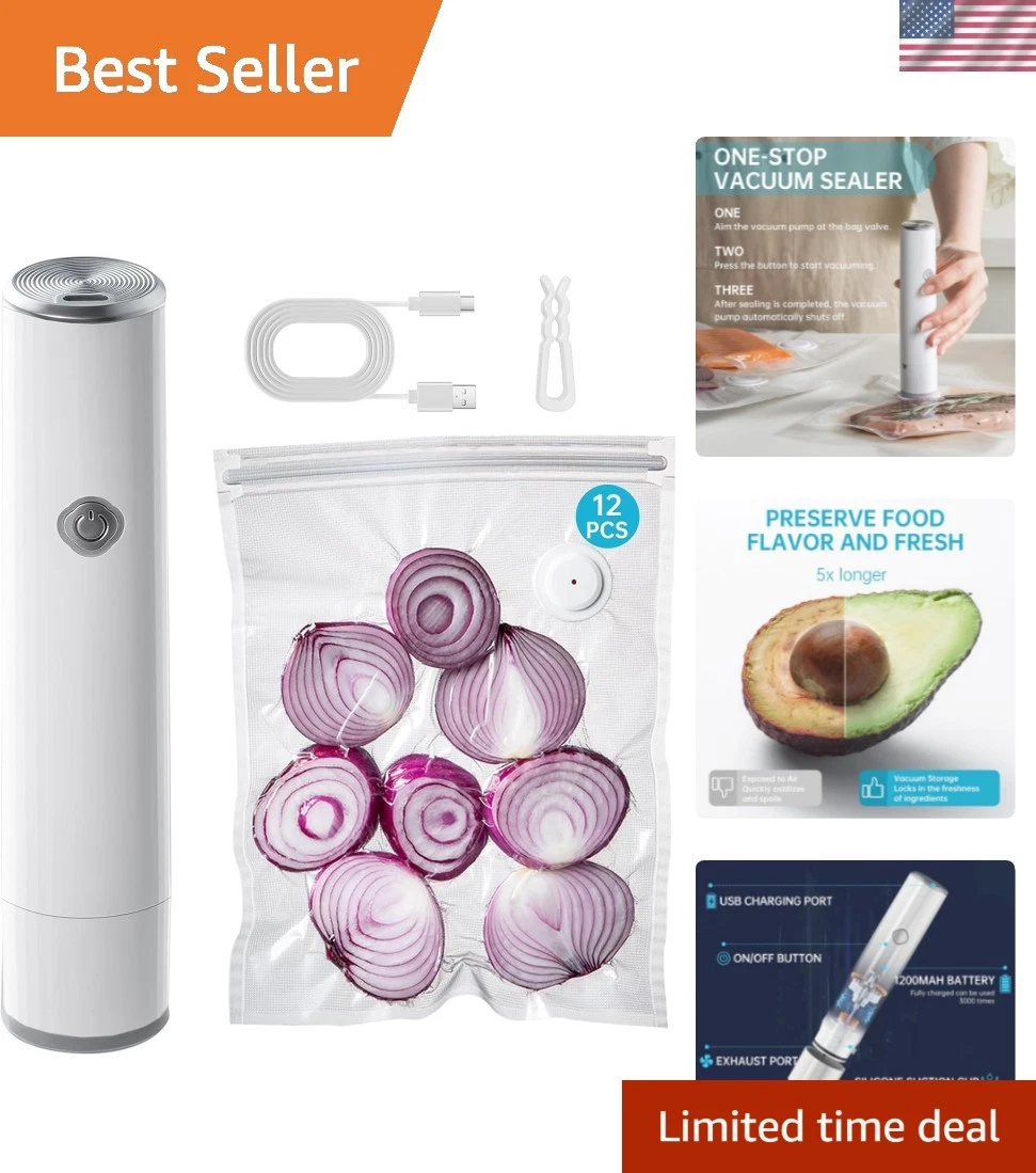 Handheld Vacuum Sealer with 12 Reusable Bags - Compact & Portable Food Saver
Opens in a new window o