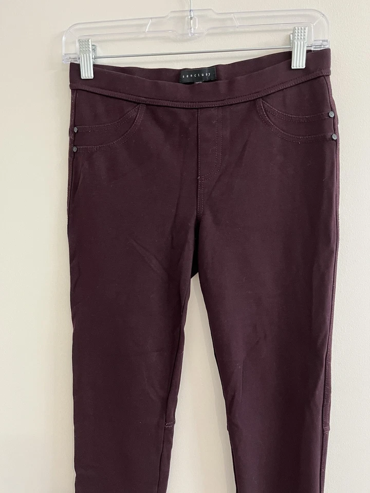 Pantalones Legging Sanctuary Pull On Ajustados Tejido Ponte Borgoña Talla S Retro Foto 3 de 4
