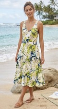 Ralph Lauren Chaps Tropical Printed Cotton Midi Dress Size Large