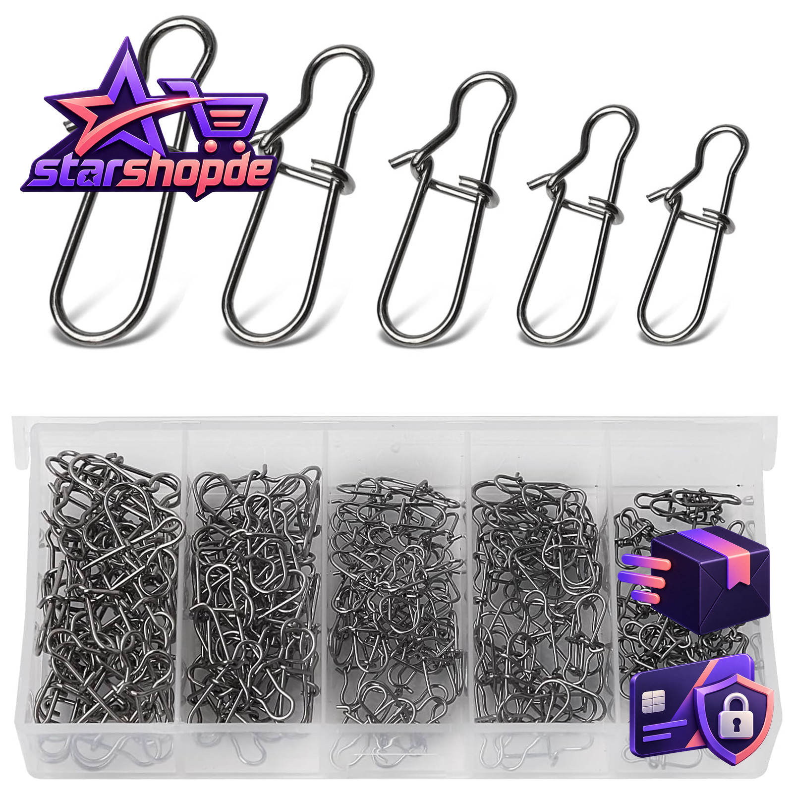 Fishing Snap Set 100 Stück 5 Größen für Wirbel Angeln Zubehör