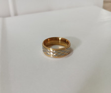 Men's Gold Tone Stainless Steel Ring Size 10 Geometric Crosshatch Band Gift