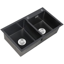 31" Luxury Gunmetal Black Kitchen Sink 16 Gauge Stainless Steel Double Bowl Set