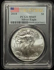 2018 - PCGS MS 69 - American Silver Eagle One Dollar S$1 999 Fine 1 Oz Coin -412
