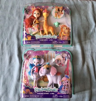 ENCHANTIMALS EKATERINA ELEPHANT WITH ANTIC & GILLIAN GIRAFFE WITH PAWL SETS, MOC