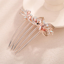 Dainty Crystal Flower Hair Comb Sparkly Rhinestone Inlaid Hair Piece Long Teeth