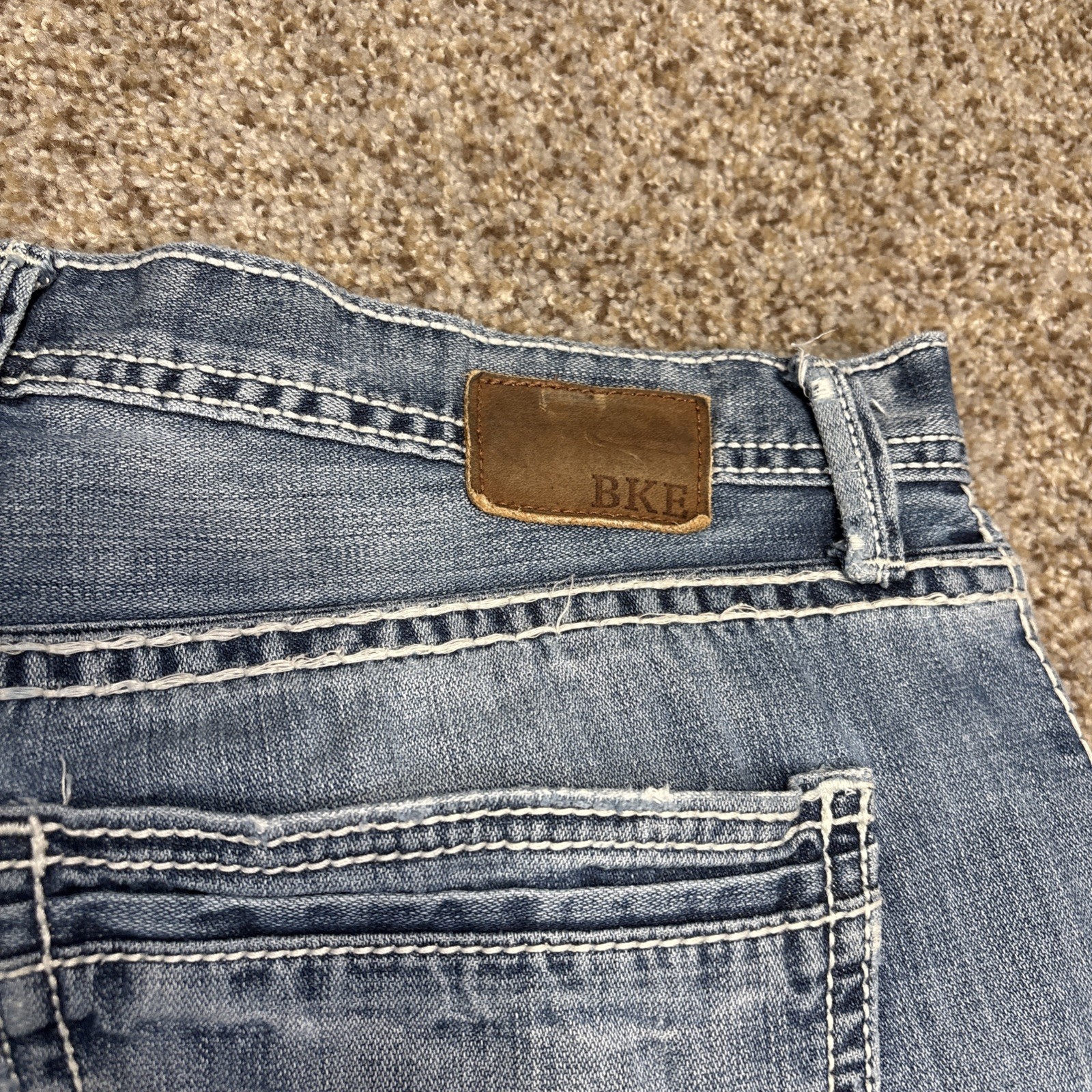 BKE Tyler Jeans Mens 38XXL Fits 37 D 47 Blue Denim Casual Distressed - View 17