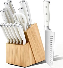 Knife Set, 15-Piece Kitchen Knife Set with Block Wooden German Stainless Steel
