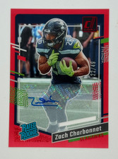 2023 Panini Clearly Donruss Rated Rookie Zach Charbonnet #91 Red /49 (RC)