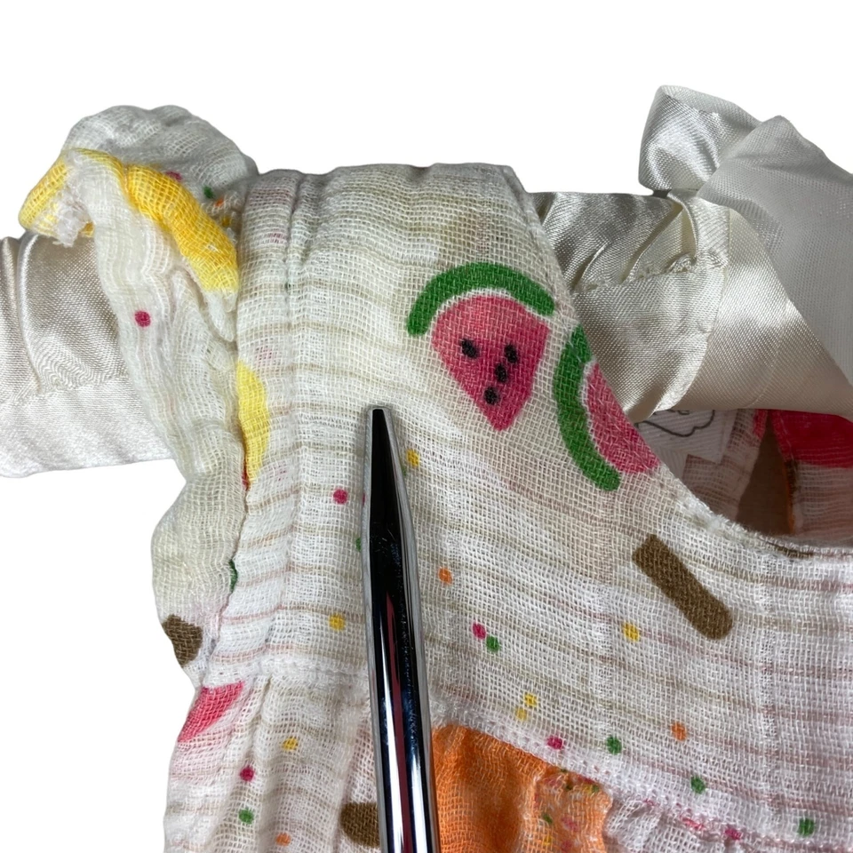 Vestido de musselina gaze estampa novidade picolé torta de lama bebê tamanho 0-3 meses branco - Imagem 3 de 4