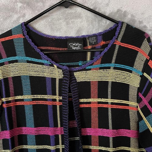 Christina Rotelli Designer Cardigan Sweater Womens Sz S Black Plaid Snap Front - Picture 10 of 11