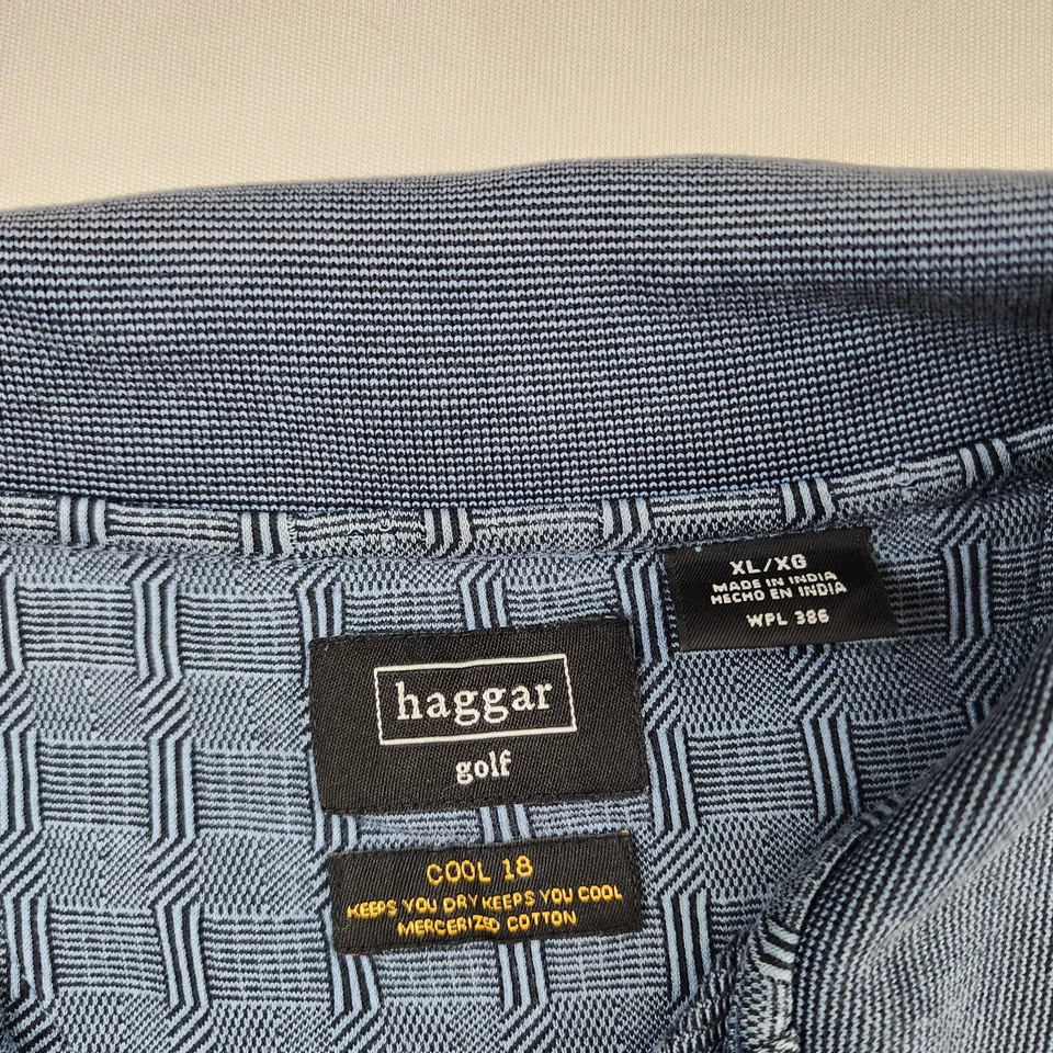 Polo de Golf Haggar Hombres XL Azul Gris Genial Geométrico Cuello Deportivo Preppy Verano Foto 3 de 4