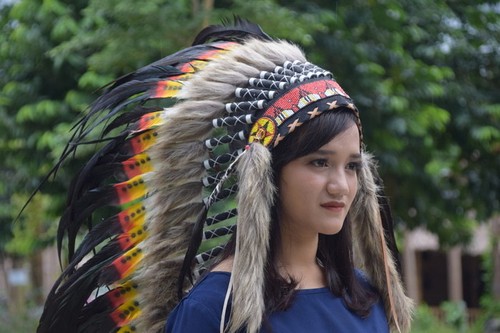 Black Orange Feather Warbonnet Indian 