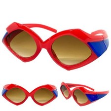 Futuristic Space Robot Modern Retro Party Raver SUNGLASSES Large Funky Red Frame