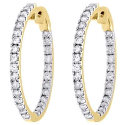 10K Gelbgold Diamant IN & Aus Hoops Rund Klappbar Ohrringe 1.25 " Lang 3 Karat - Bild 1 von 4