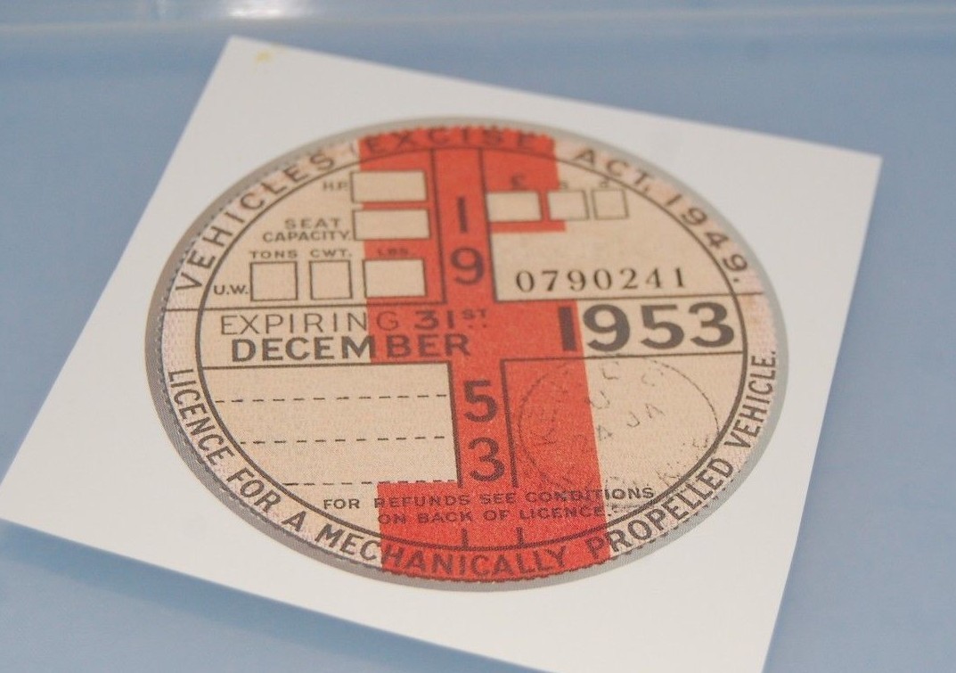 Tax Disc Replica / Reproduction Road December 1953 Vintage Car Tax