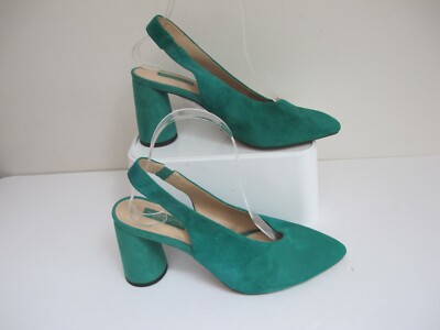 Size Green Suede Leather Heels- TOPSHOP- Slingbacks-Block Heel- VGC- Worn  Once UK