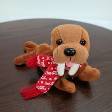 1997 Coca Cola Seal Beanbag Plush 7" Holding Coca Cola Coke Bottle Red Scarf
