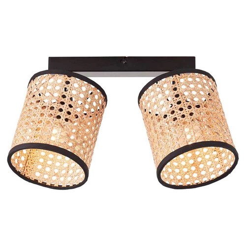 Plafonnier Projecteur Brilliant - 2 Spots Orientables Bambou/noir - Max 2x42W E14 - Style Classique