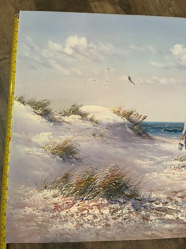 20x24" Lot 2 Original Signed Coastal Ocean Boy Beach Landscape Oil Paintings - Picture 8 of 18