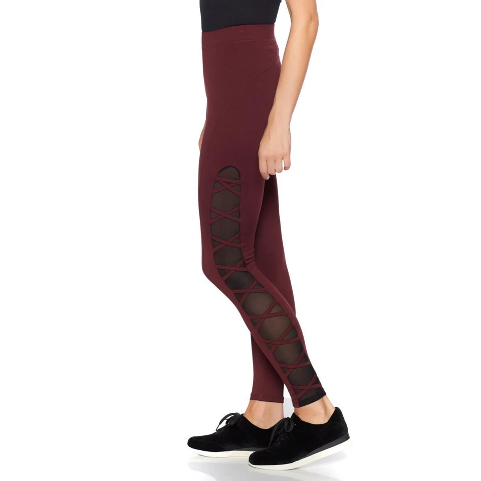 Serena Williams Women's Lace-Up Panel Leggings Pant Red Wine X-Small Size HSN  - Image 3 of 4