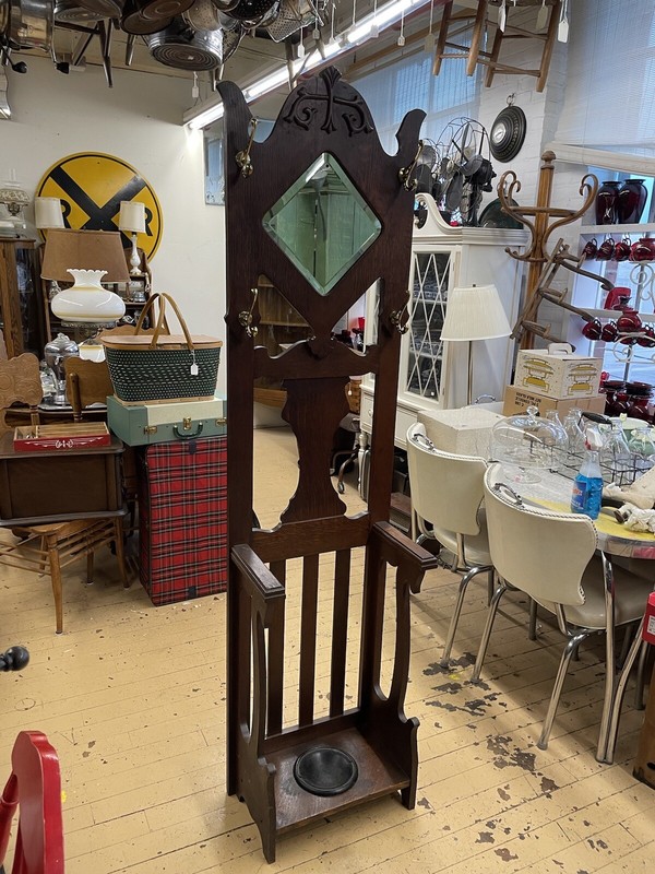 antique oak hall tree 