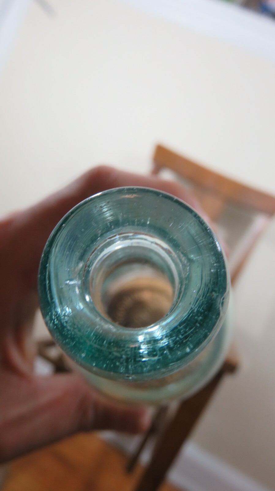 DEAN FOSTER MADE THIS BOTTLE NOT TO BE SOLD WHITTLED GREEN ANTIQUE SODA