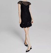 Guess Women's Black Floral-Lace Ruffled-Hem Short Sheath Dress Size 0