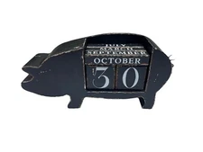 Rustic Distressed Black Wood Pig Perpetual Calendar with Block Numbers