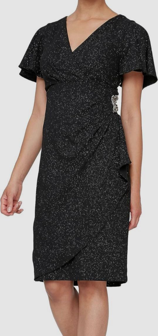 s l fashions black dress SL Women's Flutter-Sleeve Embellished Size 14 Size:9.5XWC Hand wash. MINI DRESS Buy Rosetta Getty Zip Wedding dress