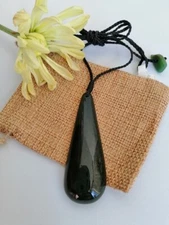 New zealand Jade Greenstone transitional Long Drop pendant 64mm L Unisex
