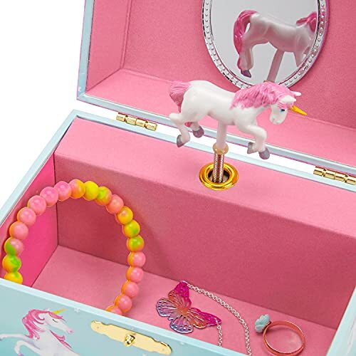 Girls Musical Jewelry Storage Box with Spinning Unicorn | Rainbow Design, The - Picture 3 of 6
