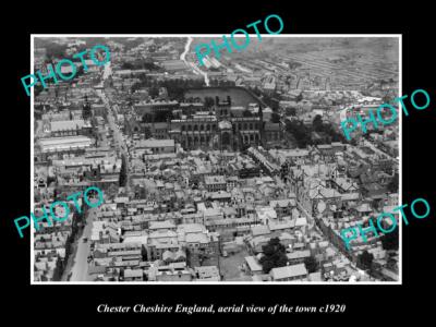 OLD LARGE HISTORIC PHOTO OF CHESTER CHESHIRE ENGLAND AERIAL VIEW OF TOWN c1920