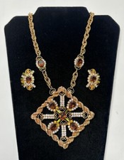 Vtg.  Eisenberg Heavy Pendant w Topaz & Perid...
