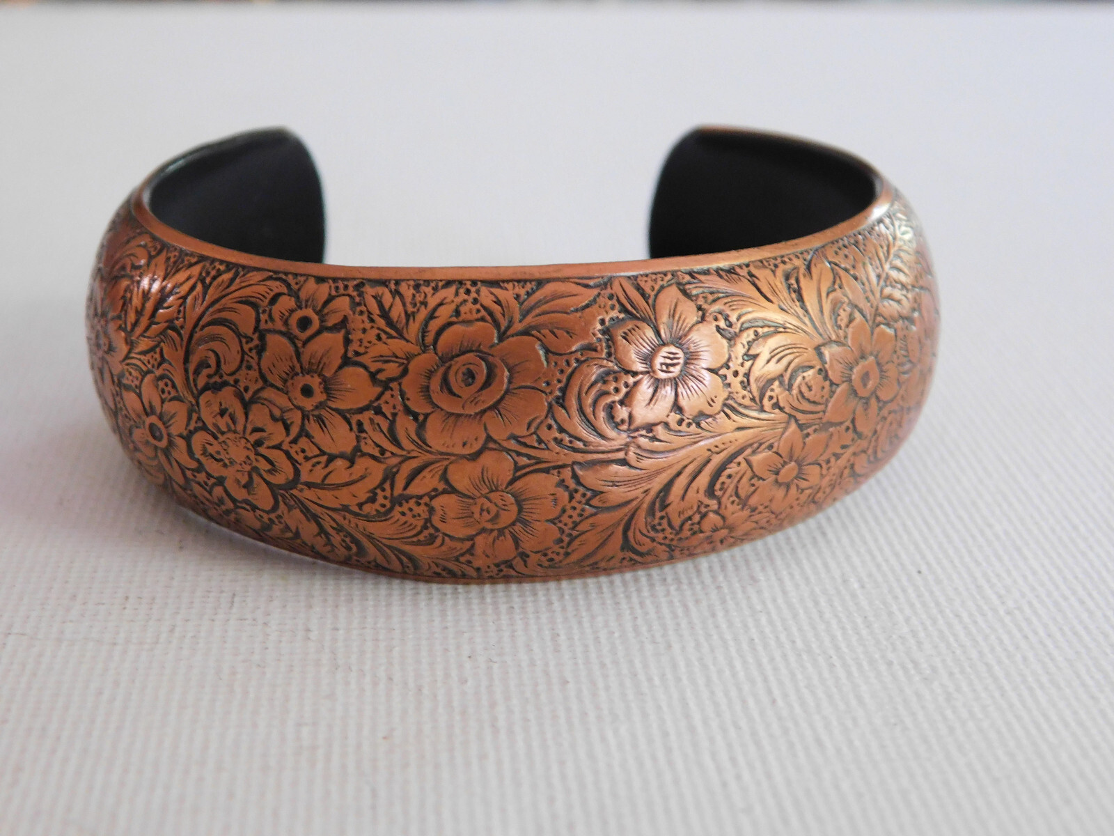 Rounded Solid Copper Floral Cuff Bracelet - image 1