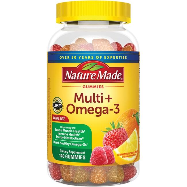 Nature Made Multi + Omega3 Gummies Strawberry, Lemon & Orange 140