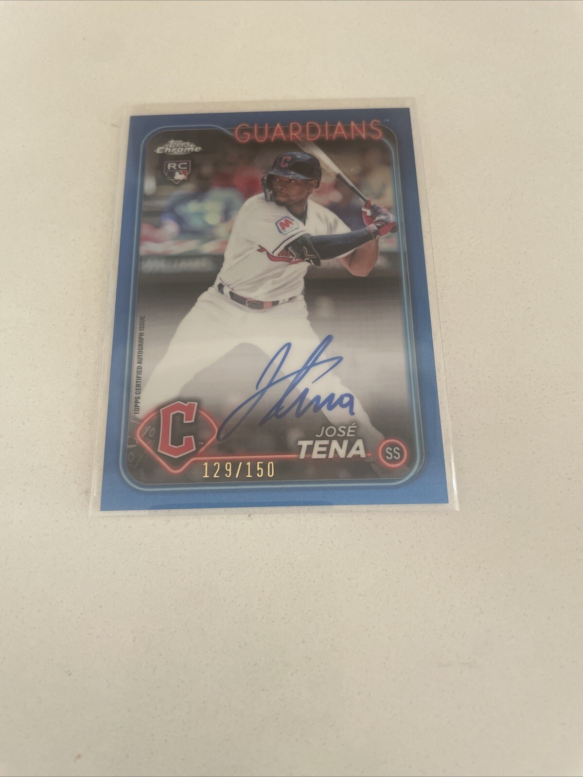 2024 Topps Chrome Jose Tena RC Auto Blue Refractor RA-JT 129/150 Guardians