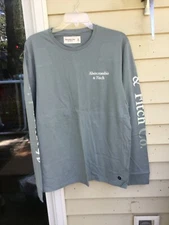 $39 abercrombie fitch softAF Long-Sleeve Logo Graphic Tee Blue SIZE M, L, XL