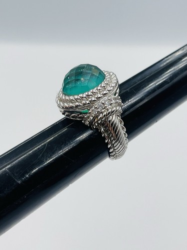 Judith Ripka Sterling Silver Green Stone & CZ Ring Size 5 - Picture 2 of 5