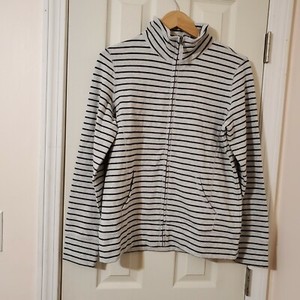 LL BEAN Womens Ultrasoft Sweats Full Zip Mock Neck Sweater Jacket Stripe Size M | eBay