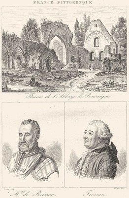 SARTHE. Ruins L'abbaye Persaigne; Mal. Brissac; Tressan 1835 old antique print