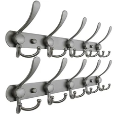  Coat Rack Wall Mounted - 5 Tri Hooks, Heavy Duty, Stainless L=16" (2 Pcs) Gray