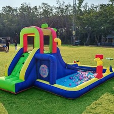 15ft Inflatable Water Slide Bounce House w/ Ball Game Pool for Kids Outdoor Use
