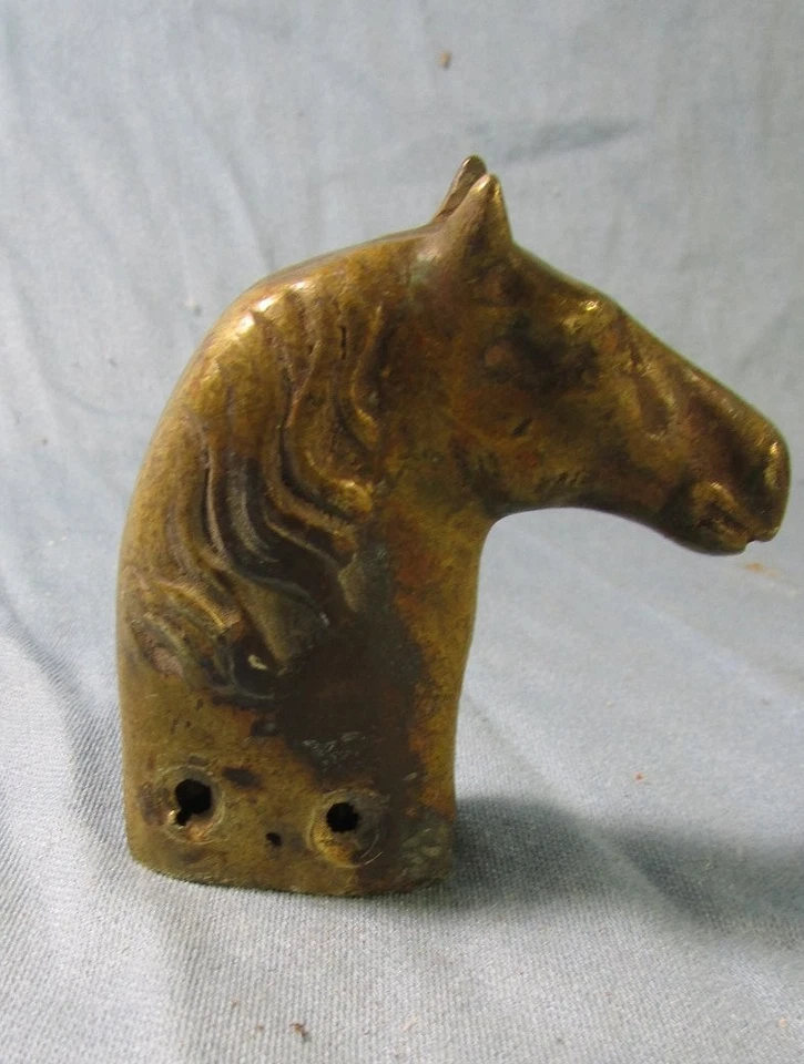 Tête de cheval en bronze massif corne d'attelle pour collier de trait, . - Photo 3/4