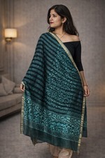 Sanscriti Vintage Verde Grezzo Dupatta/Stola Cotone Seta Batik Lavoro Rajasthan Vei