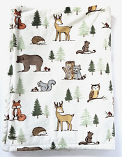 HB Hudson Woodland Animals Baby Blanket Fox Owl Deer Squirrel White Sherpa Lovey