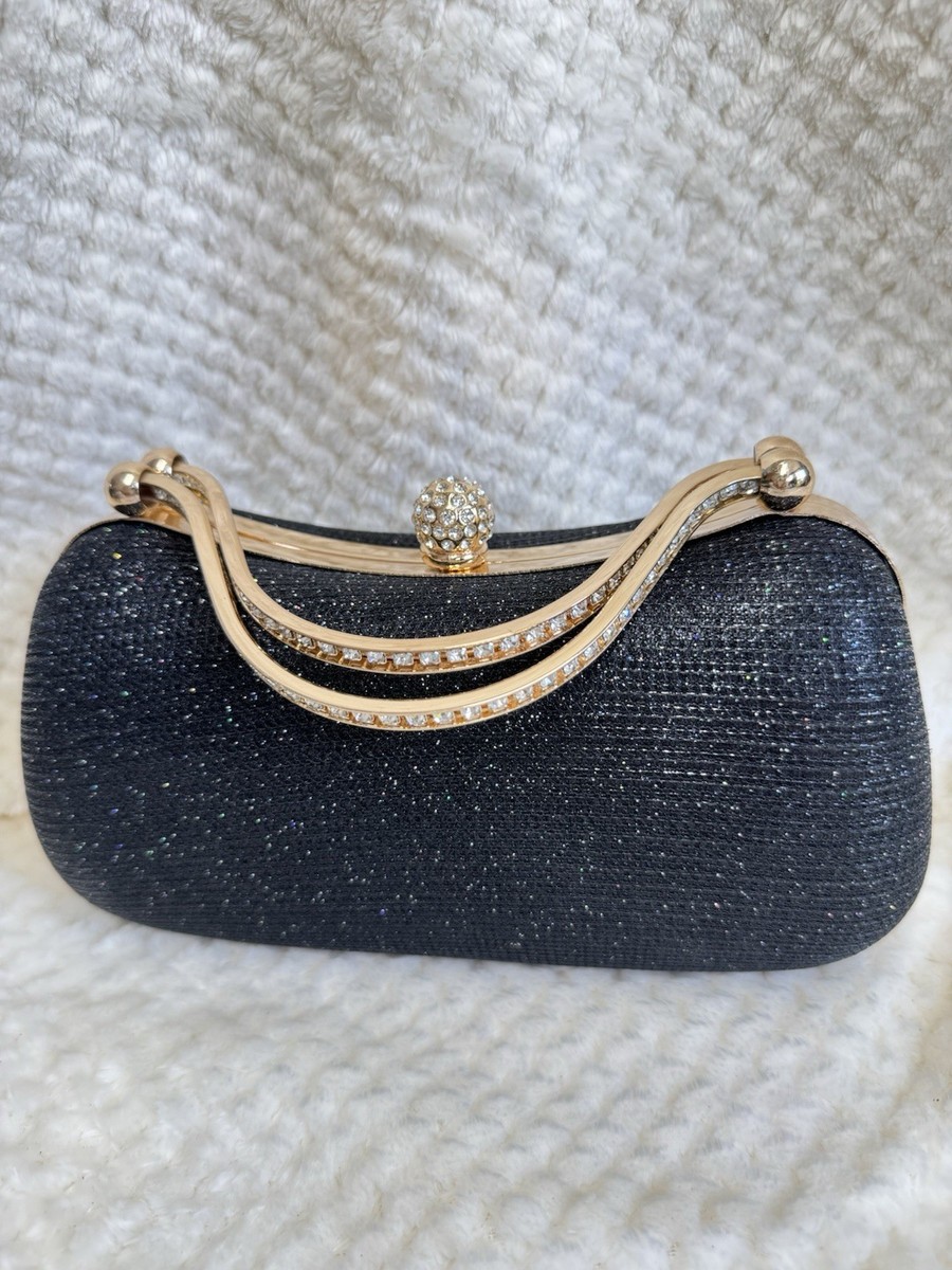 Black Crystal Evening Clutch Bag – Glitter Formal Party Purse with