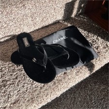 CHANEL Women s Black Thong Flip Flop Sandals ...
