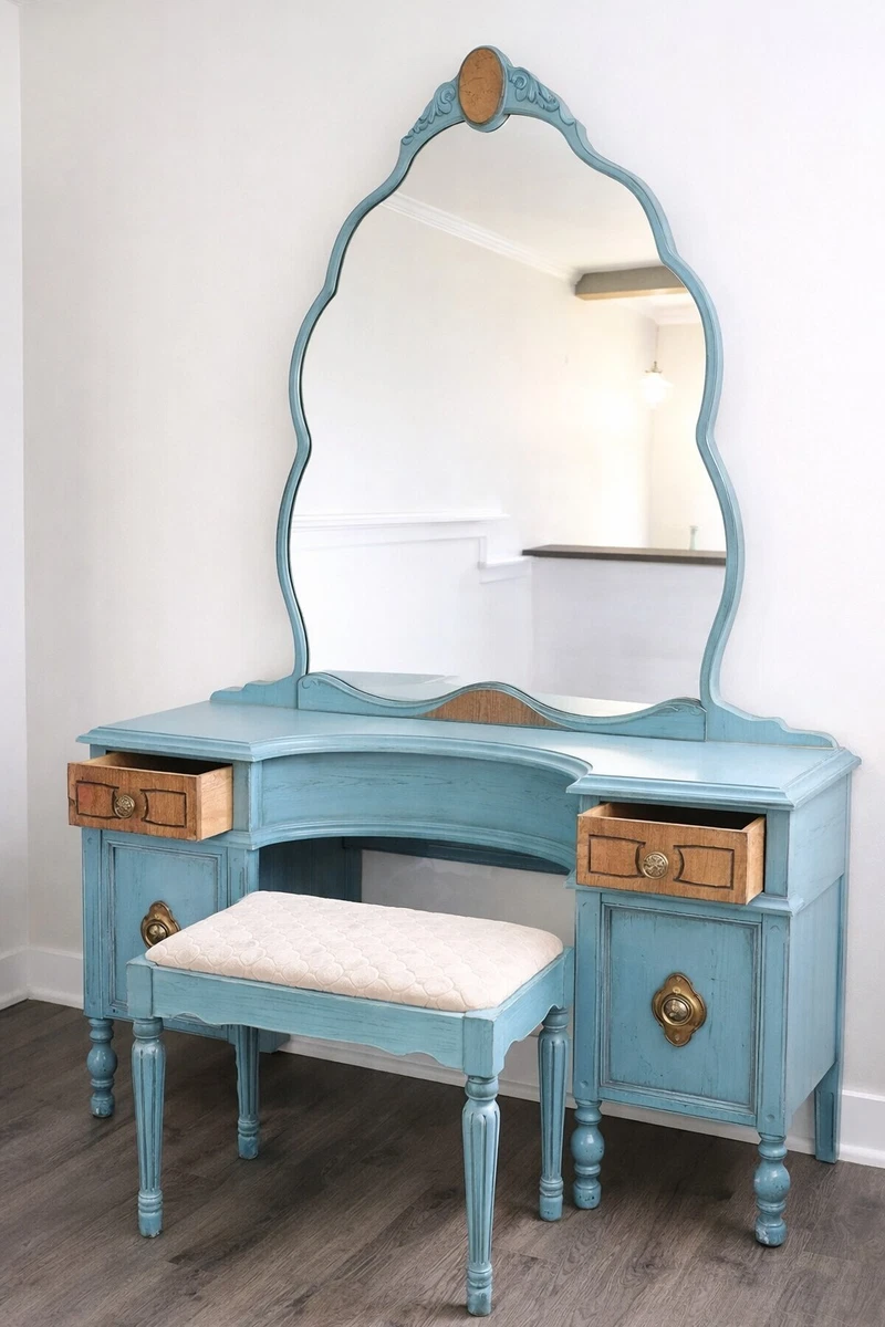 dressing table blue Norfolk Oak & Blue Painted Dressing Table