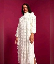 Farm Rio Sweater Knit Dress Women's Small Off White Fringe  Hippie - NWT