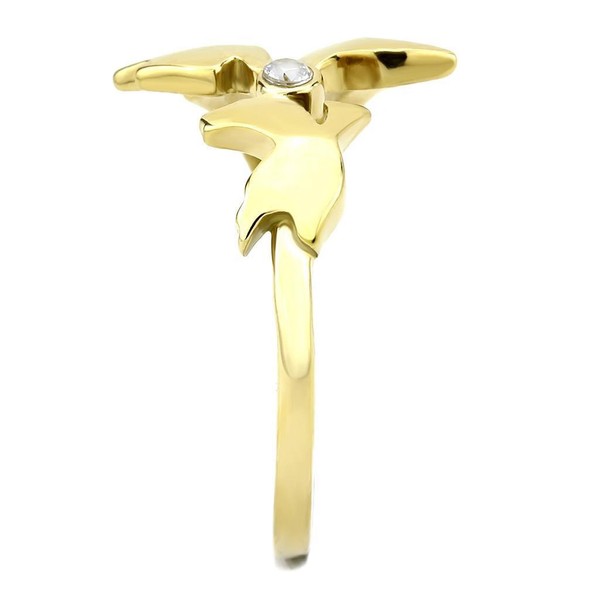 Alternate view of Women's Doves Ring, Clear Cz, 14k Gold Plated, Steel, Dove Ring